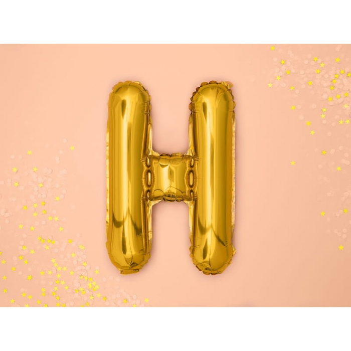 Balon Folie Metalizata Litera H, Flippy, 80 cm, Umflati cu Heliu sau Aer, Ambalaj Individual, Pai inclus, Auriu [4]