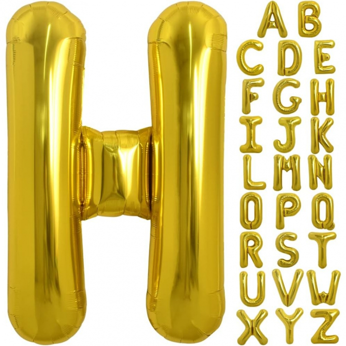 Balon Folie Metalizata Litera H, Flippy, 80 cm, Umflati cu Heliu sau Aer, Ambalaj Individual, Pai inclus, Auriu [5]