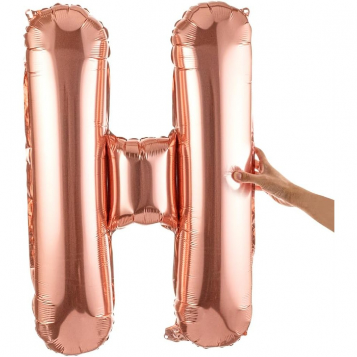 Balon Folie Metalizata Litera H, Flippy, 80 cm, Umflati cu Heliu sau Aer, Ambalaj Individual, Pai inclus, Rose Gold [8]
