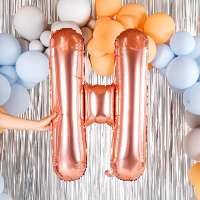 Balon Folie Metalizata Litera H, Flippy, 80 cm, Umflati cu Heliu sau Aer, Ambalaj Individual, Pai inclus, Rose Gold [5]