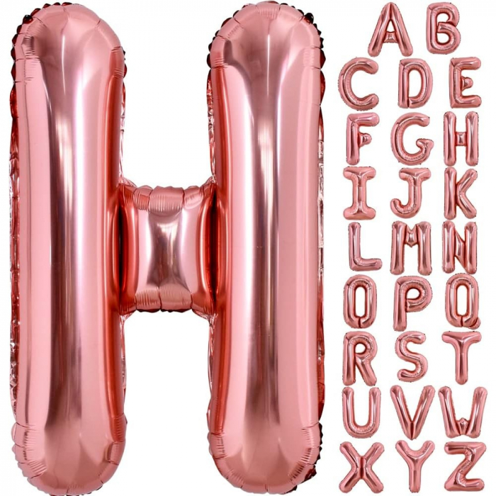 Balon Folie Metalizata Litera H, Flippy, 80 cm, Umflati cu Heliu sau Aer, Ambalaj Individual, Pai inclus, Rose Gold [4]