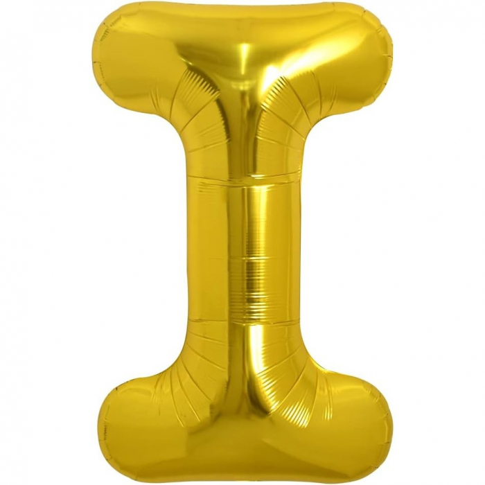 Balon Folie Metalizata Litera I, Flippy, 40 cm, Umflati cu Heliu sau Aer, Ambalaj Individual, Pai inclus, Auriu [4]