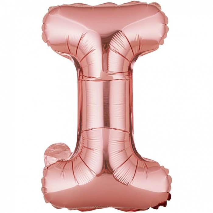 Balon Folie Metalizata Litera I, Flippy, 40 cm, Umflati cu Heliu sau Aer, Ambalaj Individual, Pai inclus, Rose Gold [1]