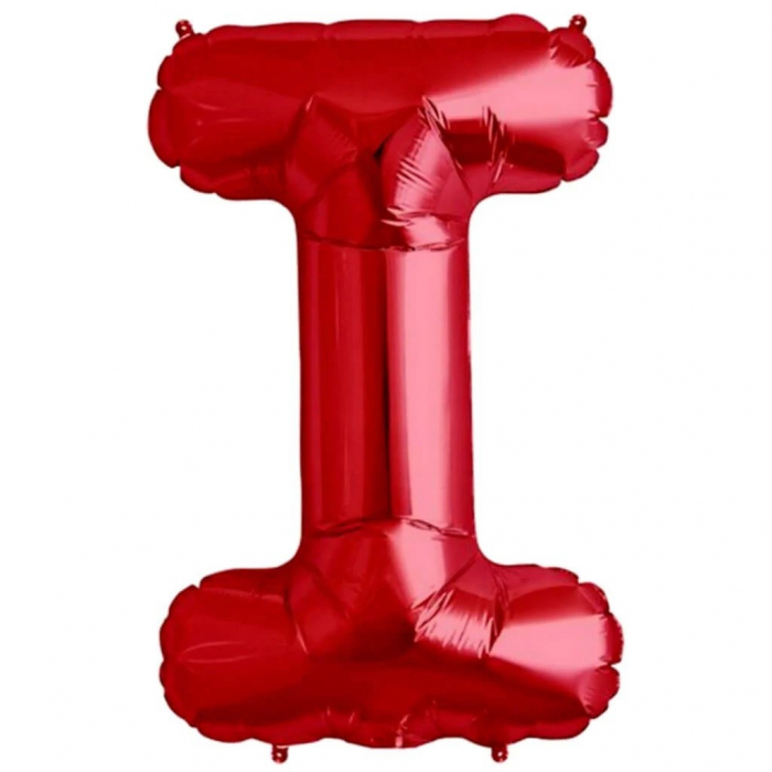 Balon Folie Metalizata Litera I, Flippy, 40 cm, Umflati cu Heliu sau Aer, Ambalaj Individual, Pai inclus, Rosu [2]