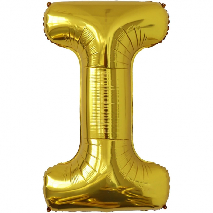 Balon Folie Metalizata Litera I, Flippy, 80 cm, Umflati cu Heliu sau Aer, Ambalaj Individual, Pai inclus, Auriu [1]