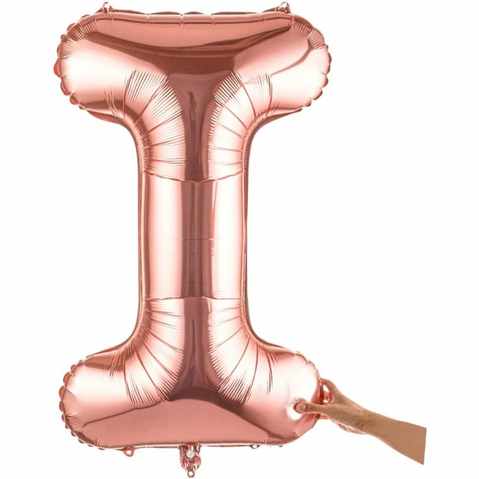 Balon Folie Metalizata Litera I, Flippy, 80 cm, Umflati cu Heliu sau Aer, Ambalaj Individual, Pai inclus, Rose Gold [8]