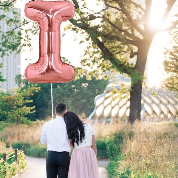 Balon Folie Metalizata Litera I, Flippy, 80 cm, Umflati cu Heliu sau Aer, Ambalaj Individual, Pai inclus, Rose Gold [3]