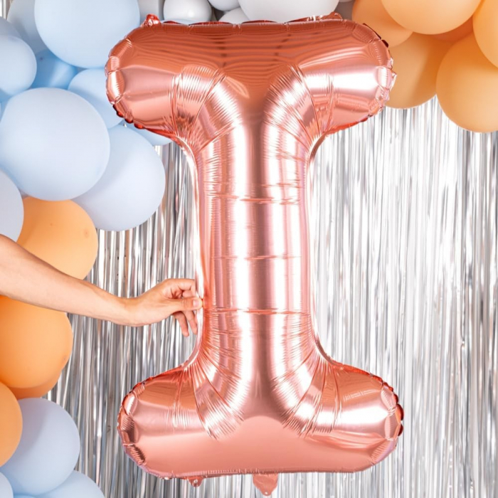 Balon Folie Metalizata Litera I, Flippy, 80 cm, Umflati cu Heliu sau Aer, Ambalaj Individual, Pai inclus, Rose Gold [5]
