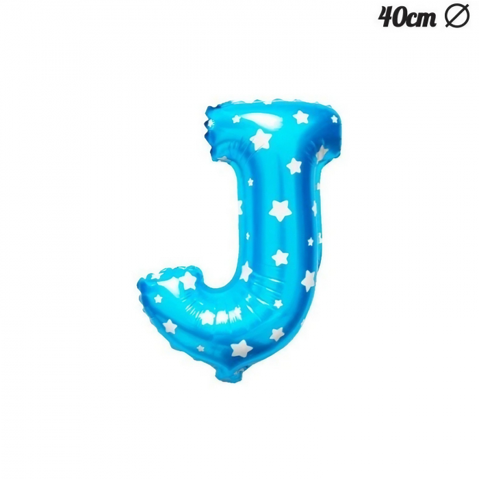 Balon Folie Metalizata Litera J, Flippy, 40 cm, Cu Imprimeu Stelute, Umflati cu Heliu sau Aer, Ambalaj Individual, Pai inclus, Albastru [3]