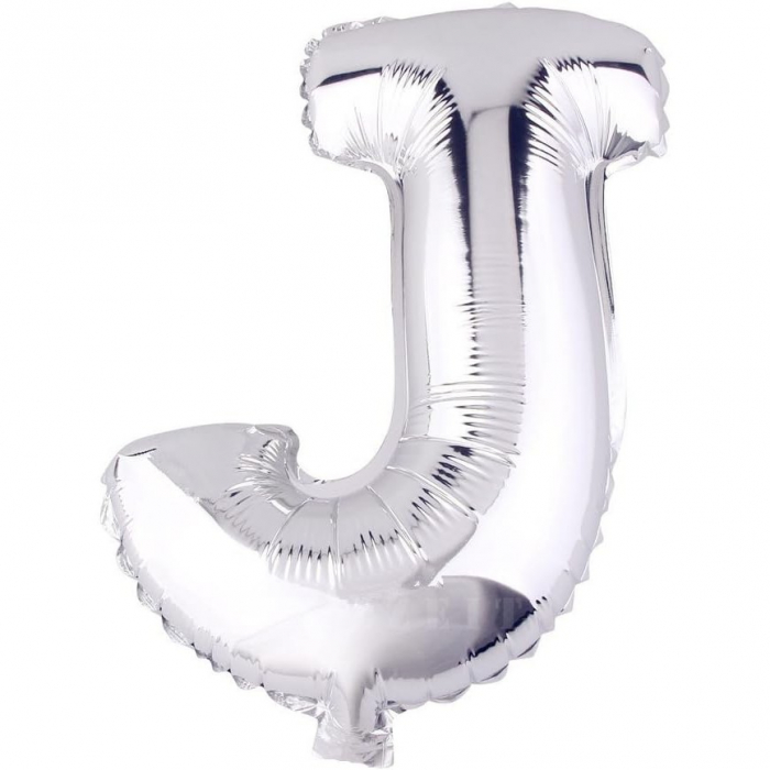 Balon Folie Metalizata Litera J, Flippy, 40 cm, Umflati cu Heliu sau Aer, Ambalaj Individual, Pai inclus, Argintiu [1]