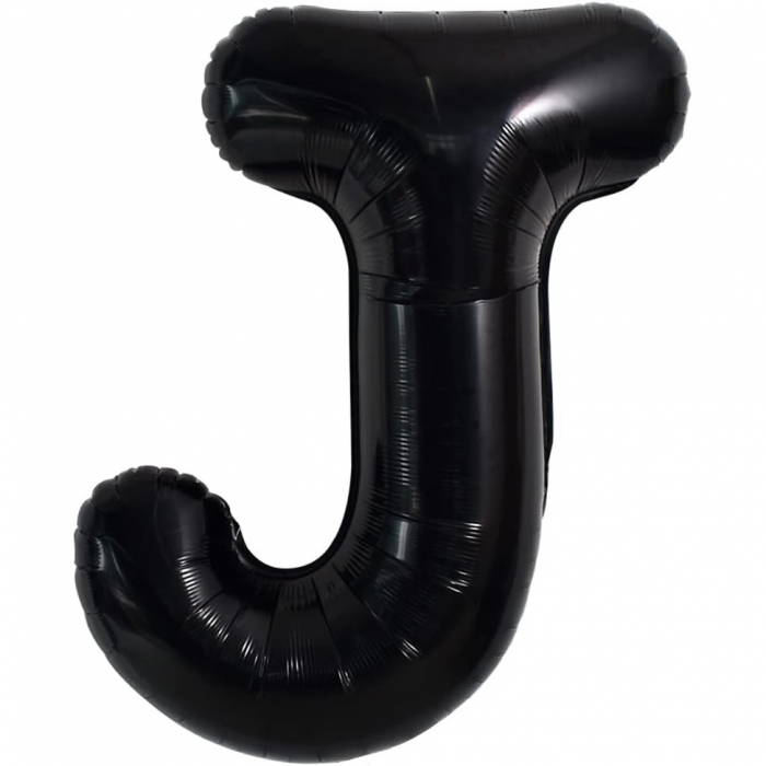 Balon Folie Metalizata Litera J, Flippy, 40 cm, Umflati cu Heliu sau Aer, Ambalaj Individual, Pai inclus, Negru [1]