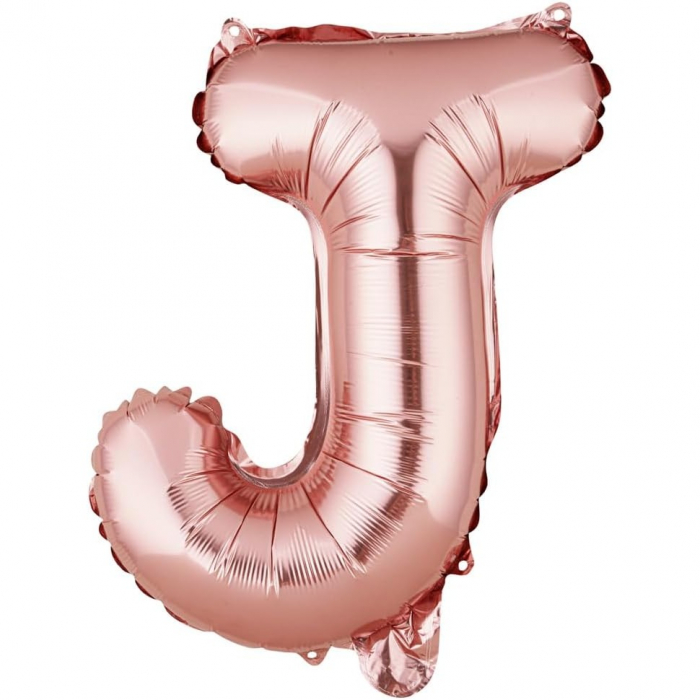 Balon Folie Metalizata Litera J, Flippy, 40 cm, Umflati cu Heliu sau Aer, Ambalaj Individual, Pai inclus, Rose Gold [1]