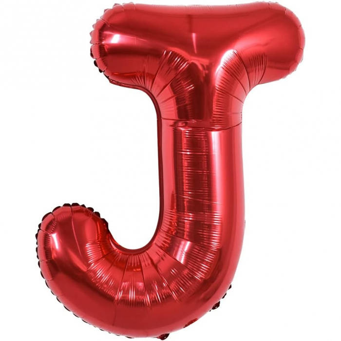Balon Folie Metalizata Litera J, Flippy, 40 cm, Umflati cu Heliu sau Aer, Ambalaj Individual, Pai inclus, Rosu [5]