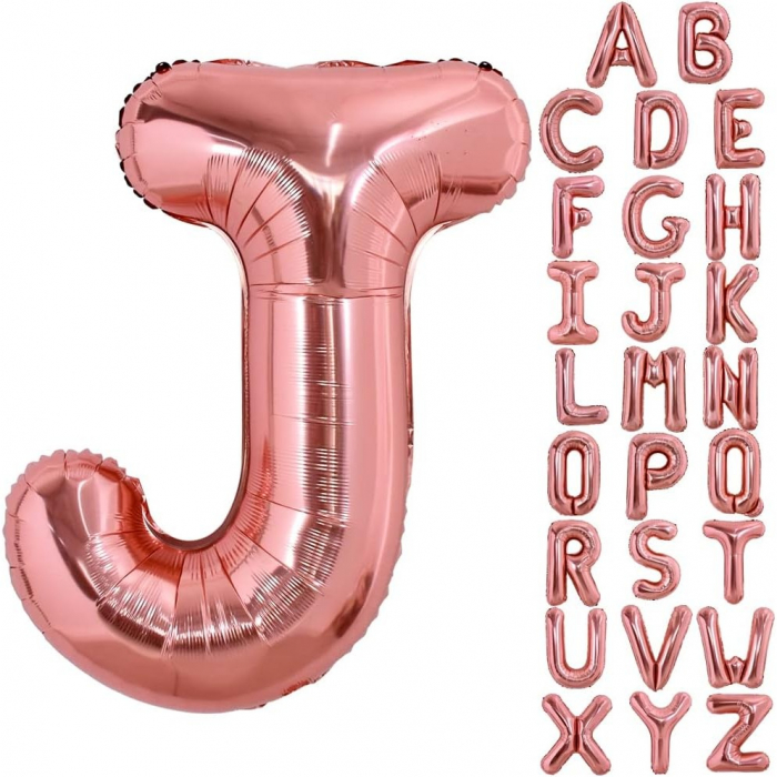 Balon Folie Metalizata Litera J, Flippy, 80 cm, Umflati cu Heliu sau Aer, Ambalaj Individual, Pai inclus, Rose Gold [4]