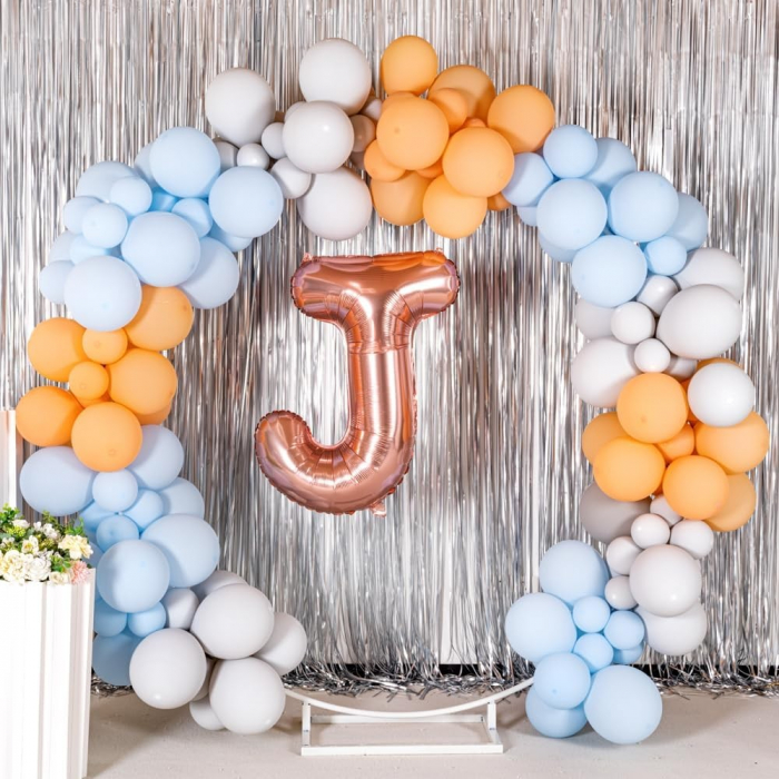 Balon Folie Metalizata Litera J, Flippy, 80 cm, Umflati cu Heliu sau Aer, Ambalaj Individual, Pai inclus, Rose Gold [6]