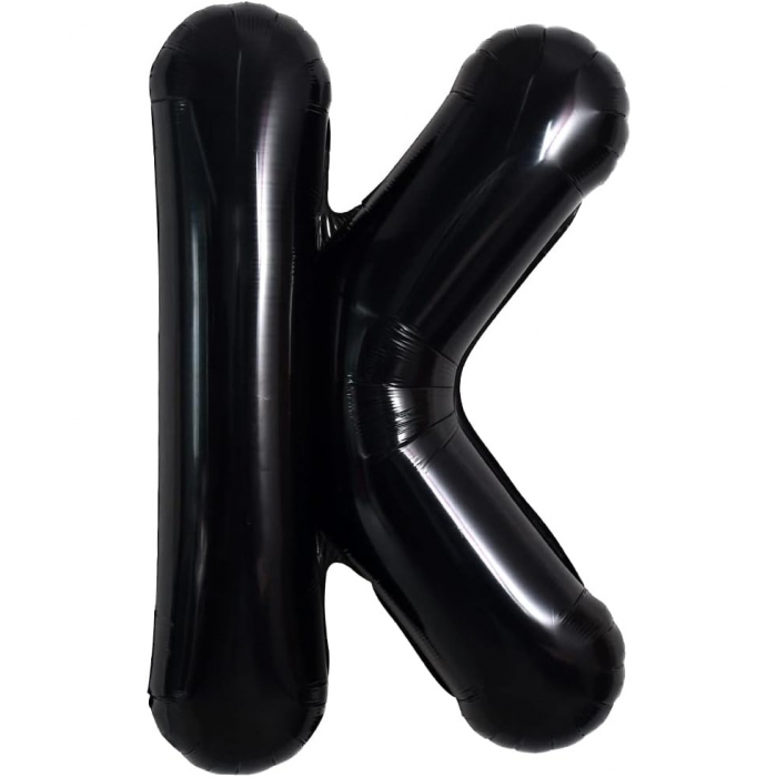 Balon Folie Metalizata Litera K, Flippy, 40 cm, Umflati cu Heliu sau Aer, Ambalaj Individual, Pai inclus, Negru [5]