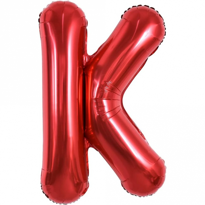 Balon Folie Metalizata Litera K, Flippy, 40 cm, Umflati cu Heliu sau Aer, Ambalaj Individual, Pai inclus, Rosu [1]
