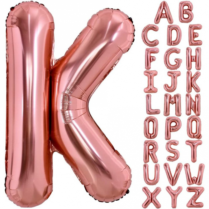 Balon Folie Metalizata Litera K, Flippy, 80 cm, Umflati cu Heliu sau Aer, Ambalaj Individual, Pai inclus, Rose Gold [4]