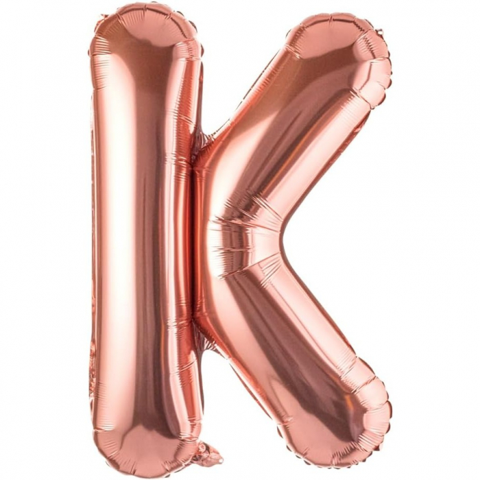 Balon Folie Metalizata Litera K, Flippy, 80 cm, Umflati cu Heliu sau Aer, Ambalaj Individual, Pai inclus, Rose Gold [1]