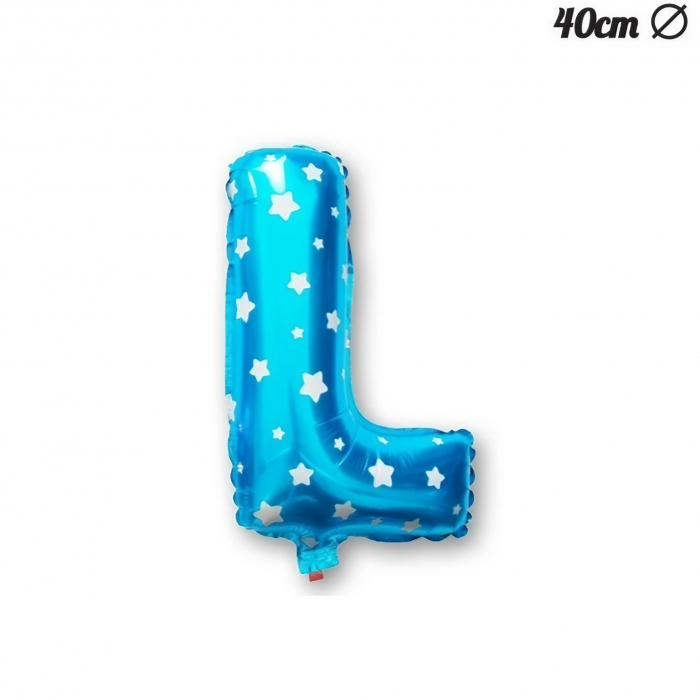 Balon Folie Metalizata Litera L, Flippy, 40 cm, Cu Imprimeu Stelute, Umflati cu Heliu sau Aer, Ambalaj Individual, Pai inclus, Albastru [3]