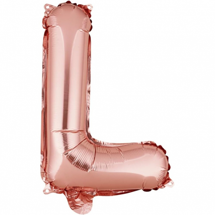 Balon Folie Metalizata Litera L, Flippy, 40 cm, Umflati cu Heliu sau Aer, Ambalaj Individual, Pai inclus, Rose Gold [1]