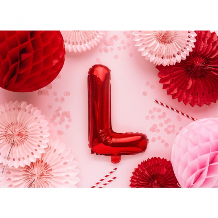 Balon Folie Metalizata Litera L, Flippy, 40 cm, Umflati cu Heliu sau Aer, Ambalaj Individual, Pai inclus, Rosu [4]