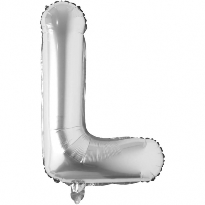 Balon Folie Metalizata Litera L, Flippy, 80 cm, Umflati cu Heliu sau Aer, Ambalaj Individual, Pai inclus, Argintiu [1]