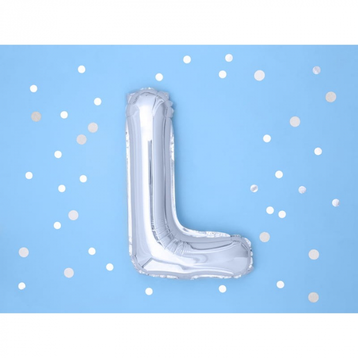 Balon Folie Metalizata Litera L, Flippy, 80 cm, Umflati cu Heliu sau Aer, Ambalaj Individual, Pai inclus, Argintiu [2]