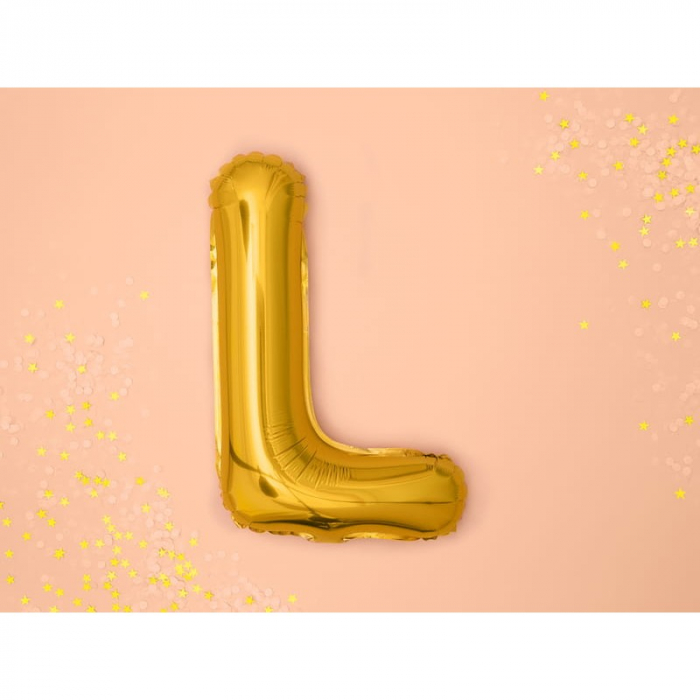 Balon Folie Metalizata Litera L, Flippy, 80 cm, Umflati cu Heliu sau Aer, Ambalaj Individual, Pai inclus, Auriu [11]