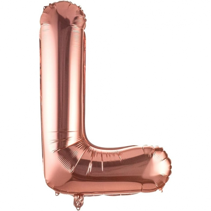 Balon Folie Metalizata Litera L, Flippy, 80 cm, Umflati cu Heliu sau Aer, Ambalaj Individual, Pai inclus, Rose Gold [1]