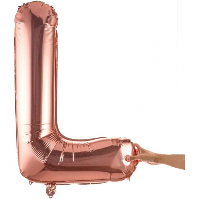 Balon Folie Metalizata Litera L, Flippy, 80 cm, Umflati cu Heliu sau Aer, Ambalaj Individual, Pai inclus, Rose Gold [8]
