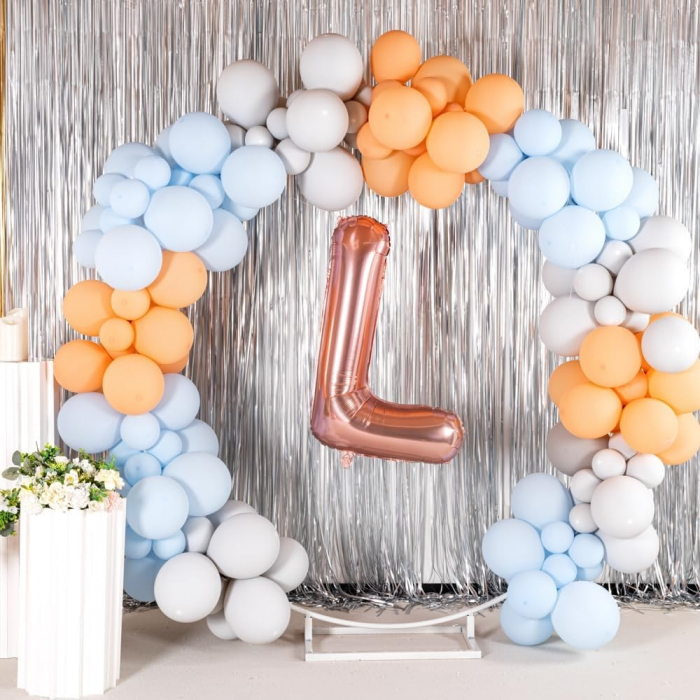 Balon Folie Metalizata Litera L, Flippy, 80 cm, Umflati cu Heliu sau Aer, Ambalaj Individual, Pai inclus, Rose Gold [6]