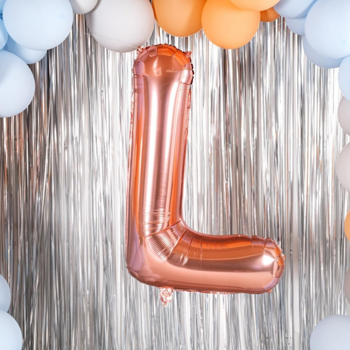 Balon Folie Metalizata Litera L, Flippy, 80 cm, Umflati cu Heliu sau Aer, Ambalaj Individual, Pai inclus, Rose Gold [7]