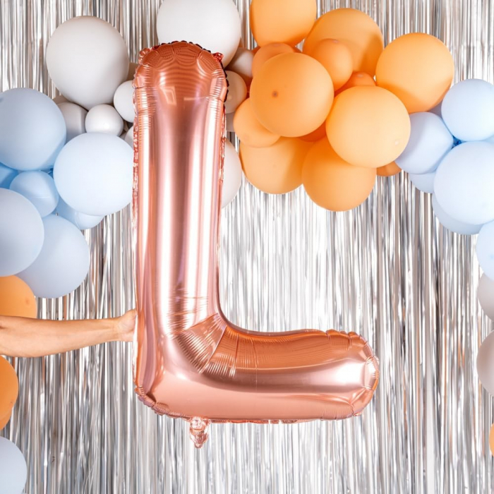 Balon Folie Metalizata Litera L, Flippy, 80 cm, Umflati cu Heliu sau Aer, Ambalaj Individual, Pai inclus, Rose Gold [5]