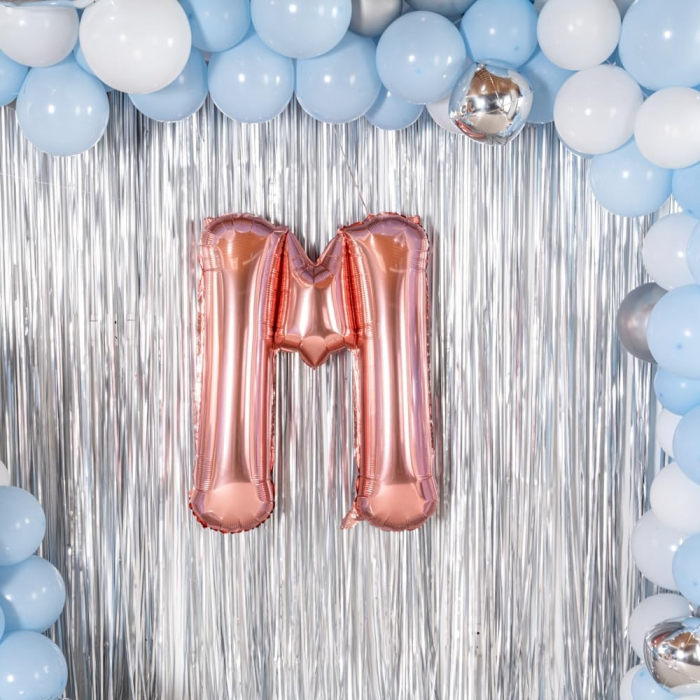 Balon Folie Metalizata Litera M, Flippy, 100 cm, Umflati cu Heliu sau Aer, Ambalaj Individual, Pai inclus, Rose Gold [7]