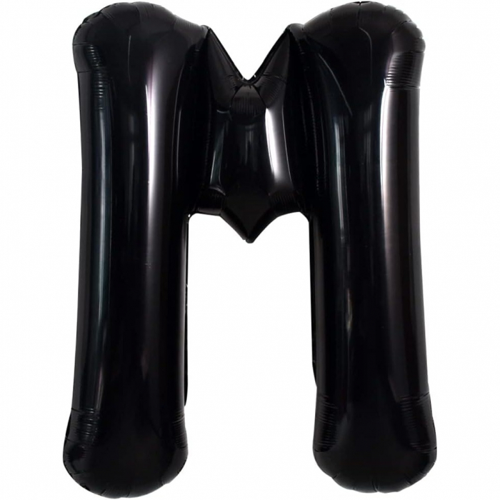 Balon Folie Metalizata Litera M, Flippy, 40 cm, Umflati cu Heliu sau Aer, Ambalaj Individual, Pai inclus, Negru [5]