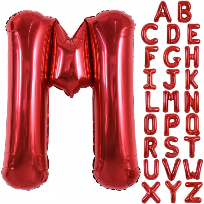 Balon Folie Metalizata Litera M, Flippy, 40 cm, Umflati cu Heliu sau Aer, Ambalaj Individual, Pai inclus, Rosu [6]