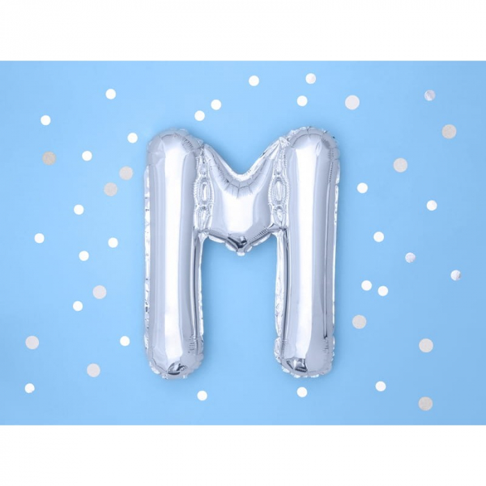 Balon Folie Metalizata Litera M, Flippy, 80 cm, Umflati cu Heliu sau Aer, Ambalaj Individual, Pai inclus, Argintiu [2]