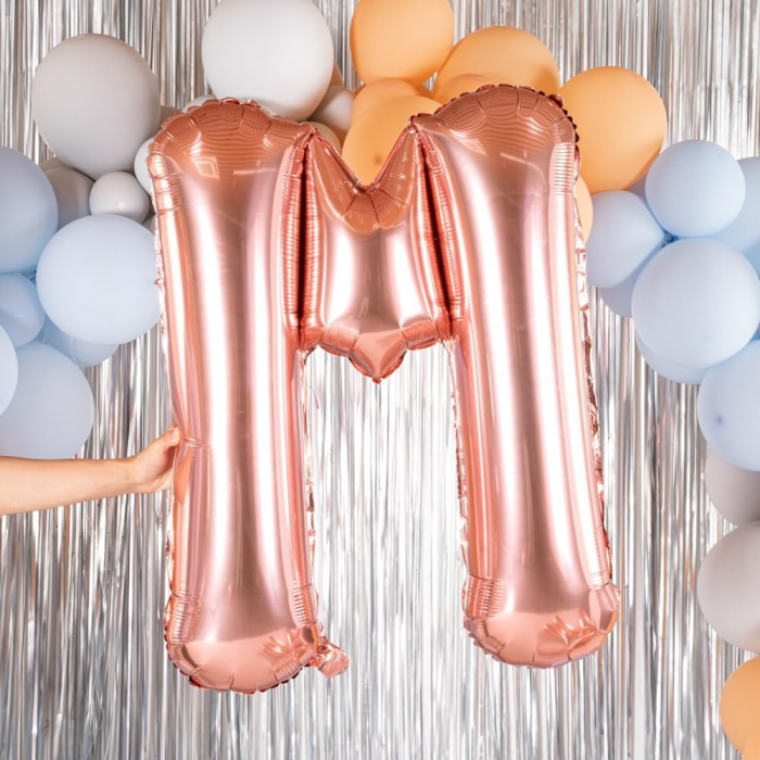 Balon Folie Metalizata Litera M, Flippy, 80 cm, Umflati cu Heliu sau Aer, Ambalaj Individual, Pai inclus, Rose Gold [5]