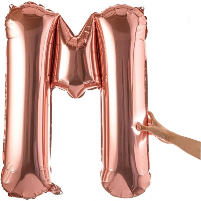 Balon Folie Metalizata Litera M, Flippy, 80 cm, Umflati cu Heliu sau Aer, Ambalaj Individual, Pai inclus, Rose Gold [8]