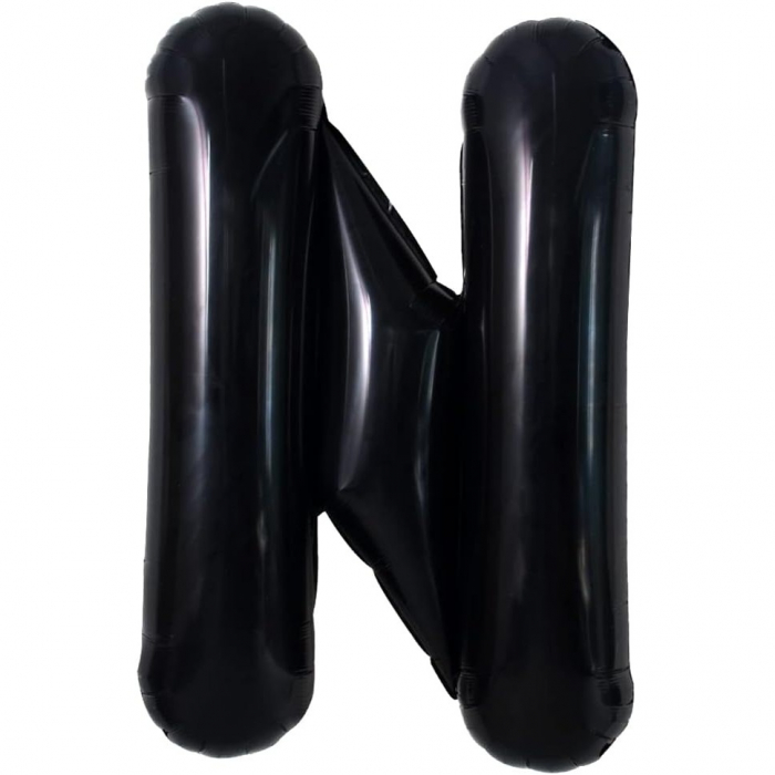 Balon Folie Metalizata Litera N, Flippy, 40 cm, Umflati cu Heliu sau Aer, Ambalaj Individual, Pai inclus, Negru [5]