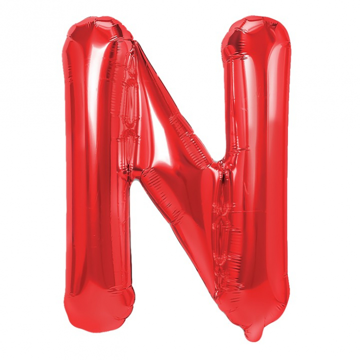 Balon Folie Metalizata Litera N, Flippy, 40 cm, Umflati cu Heliu sau Aer, Ambalaj Individual, Pai inclus, Rosu [1]