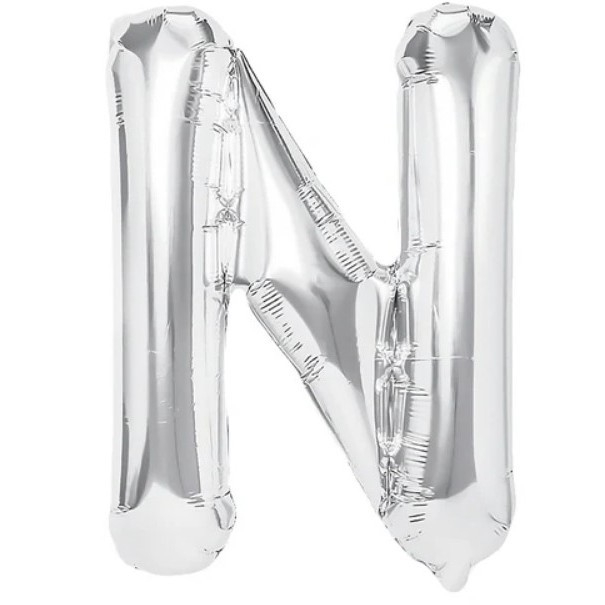 Balon Folie Metalizata Litera N, Flippy, 80 cm, Umflati cu Heliu sau Aer, Ambalaj Individual, Pai inclus, Argintiu [1]
