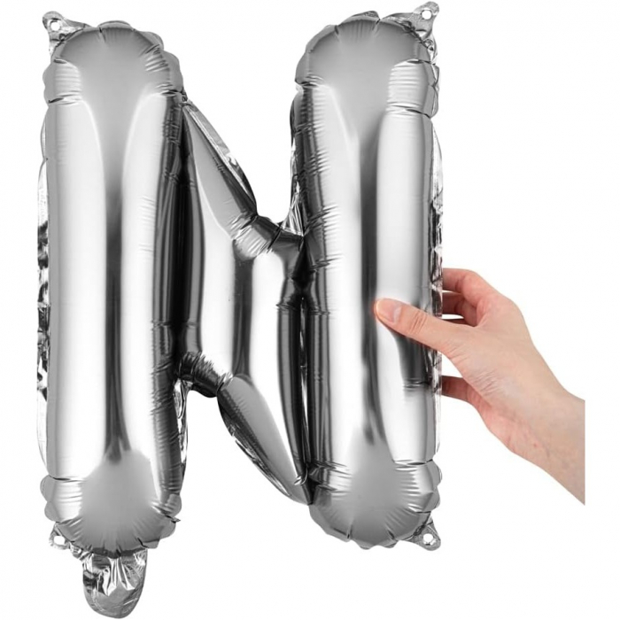 Balon Folie Metalizata Litera N, Flippy, 80 cm, Umflati cu Heliu sau Aer, Ambalaj Individual, Pai inclus, Argintiu [7]