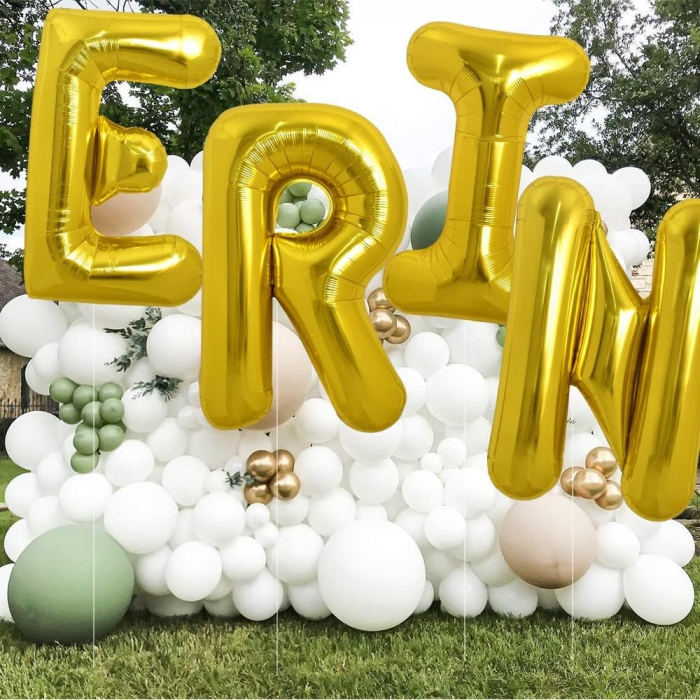 Balon Folie Metalizata Litera N, Flippy, 80 cm, Umflati cu Heliu sau Aer, Ambalaj Individual, Pai inclus, Auriu [3]