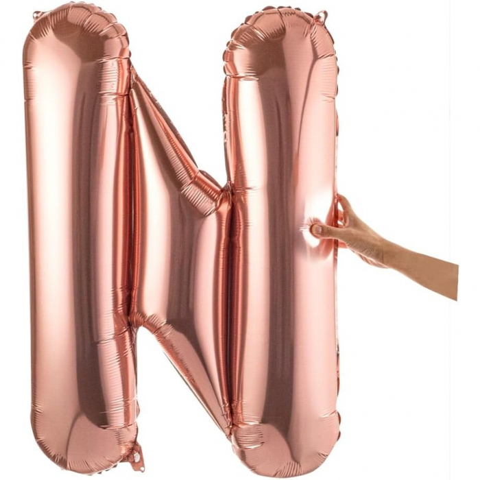 Balon Folie Metalizata Litera N, Flippy, 80 cm, Umflati cu Heliu sau Aer, Ambalaj Individual, Pai inclus, Rose Gold [8]