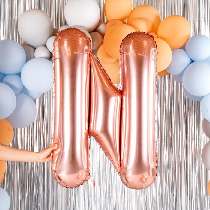 Balon Folie Metalizata Litera N, Flippy, 80 cm, Umflati cu Heliu sau Aer, Ambalaj Individual, Pai inclus, Rose Gold [5]