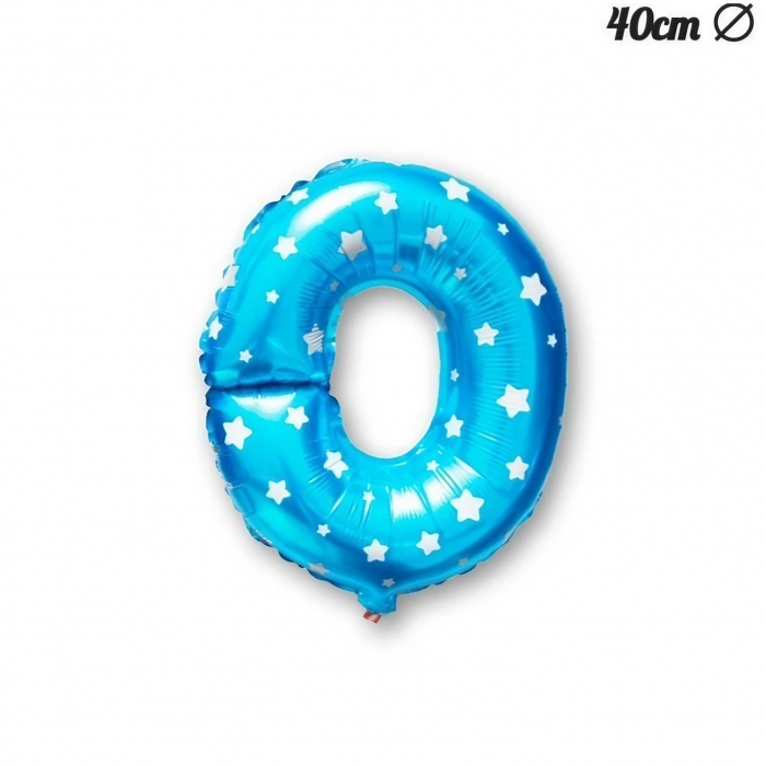 Balon Folie Metalizata Litera O, Flippy, 40 cm, Cu Imprimeu Stelute, Umflati cu Heliu sau Aer, Ambalaj Individual, Pai inclus, Albastru [3]