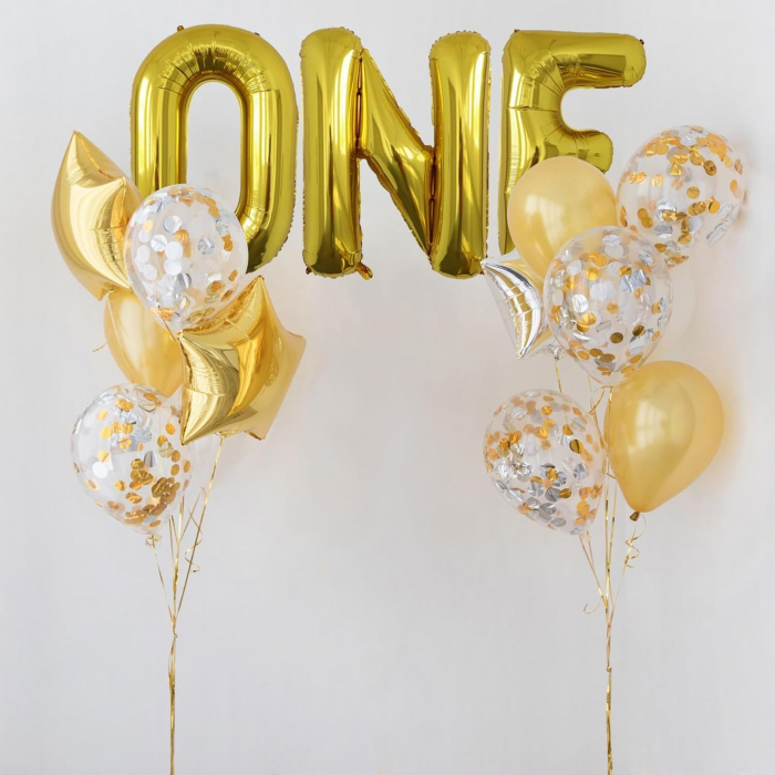 Balon Folie Metalizata Litera O, Flippy, 80 cm, Umflati cu Heliu sau Aer, Ambalaj Individual, Pai inclus, Auriu [3]