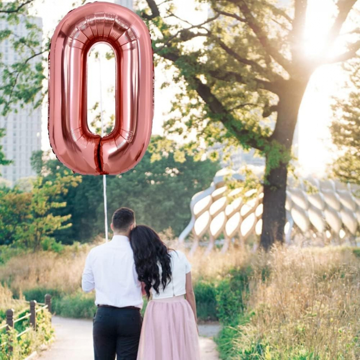 Balon Folie Metalizata Litera O, Flippy, 80 cm, Umflati cu Heliu sau Aer, Ambalaj Individual, Pai inclus, Rose Gold [3]